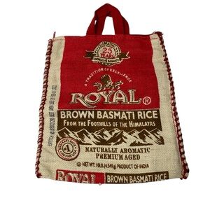 Upcycled Royal Brown Basmati Rice Burlap Tote Bag Handmade Eco Friendly